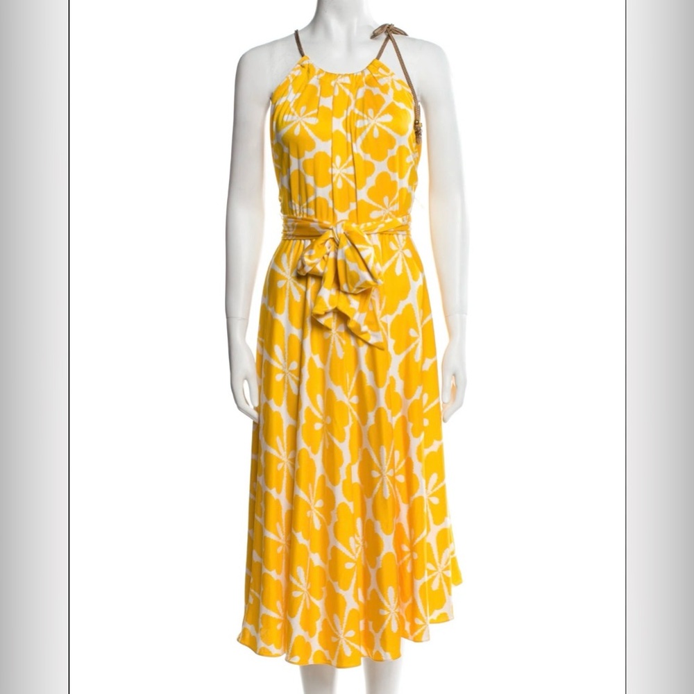DVF Yellow Floral Halter Dress